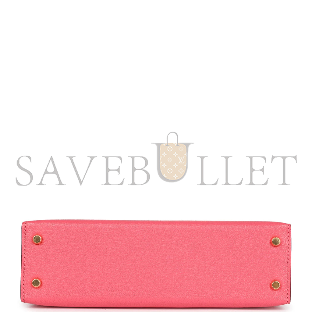 HERMÈS MINI KELLY II SELLIER ROSE AZALEE CHEVRE MYSORE GOLD HARDWARE (19*12*5.5cm)